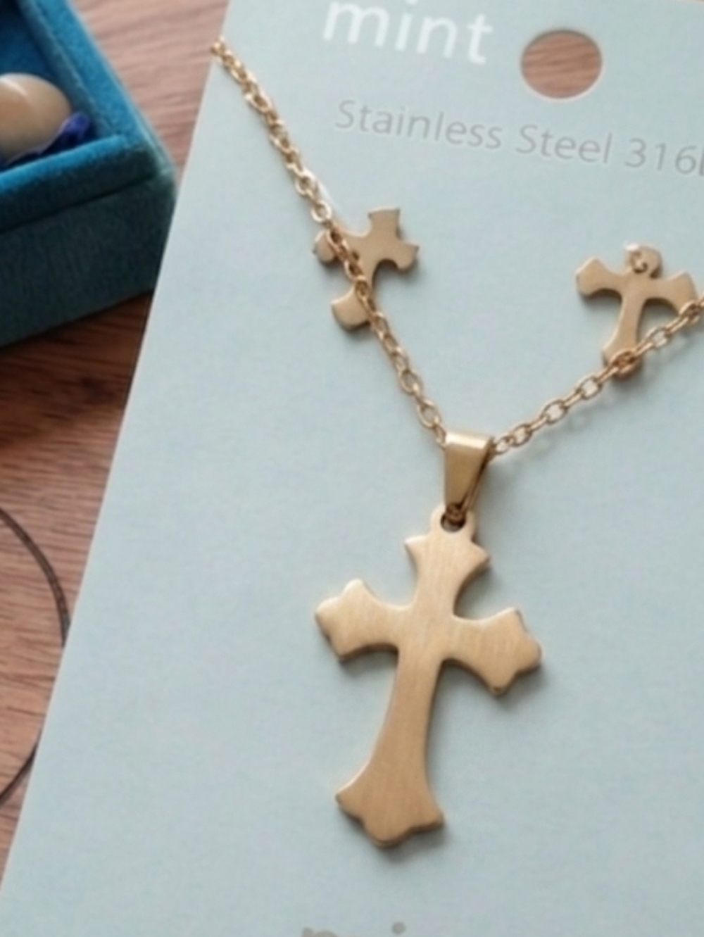 Mint Gold Tone Cross Pendant Necklace